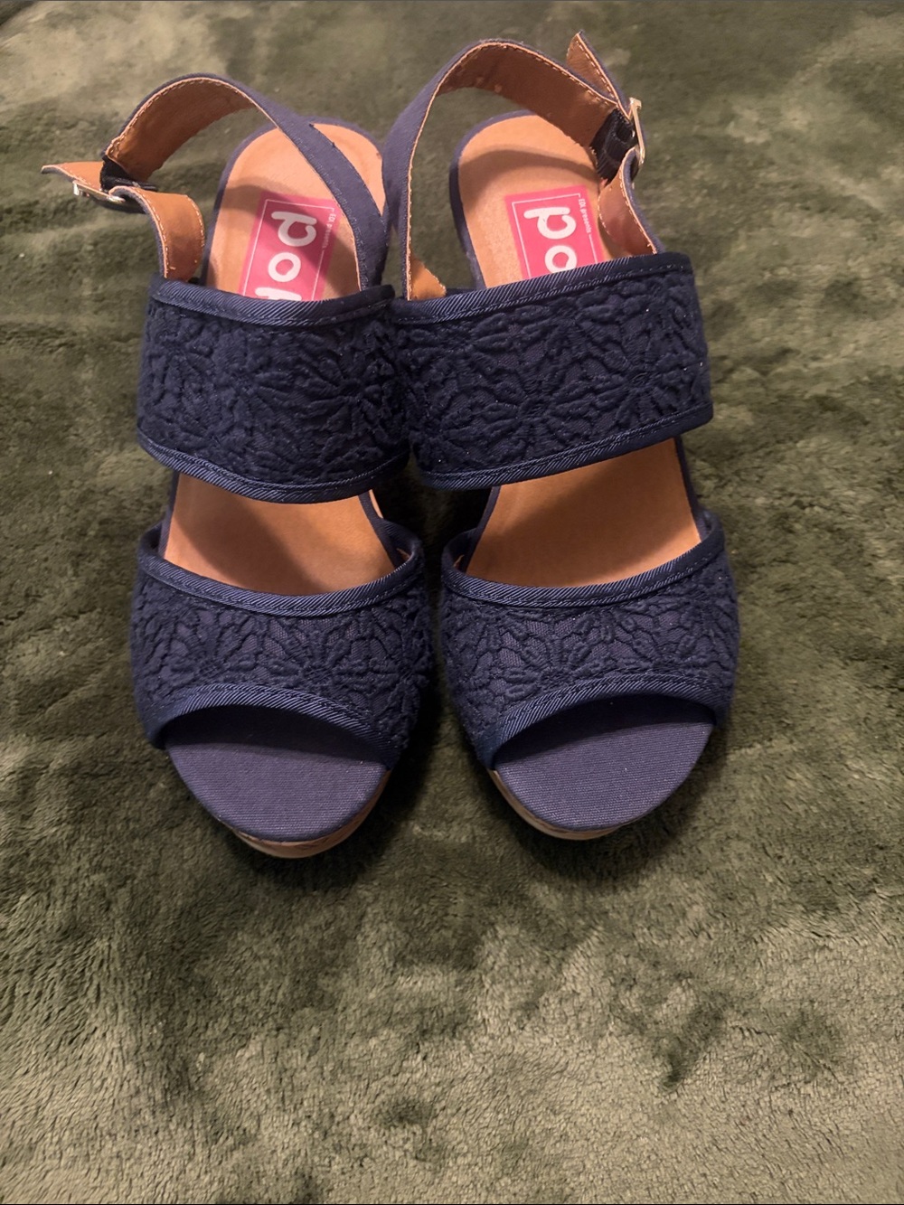 Eugenia Kim Navy Embroidered Wedge Sandals